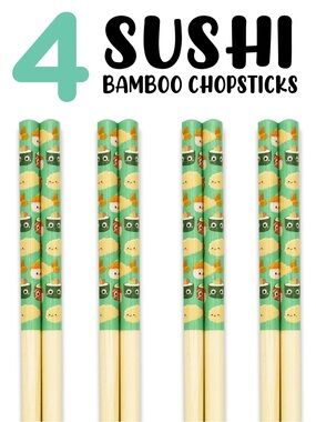 Sushi Time! Set of 4 Reusable Bamboo Chopsticks 🥢